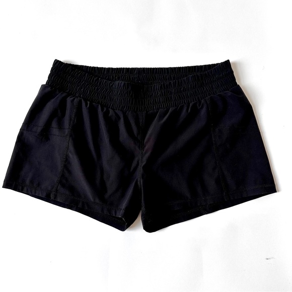 [SOLD] Black Low Waisted Nylon Athletic Track Shorts with Built-in Liner - Picture 1 of 9